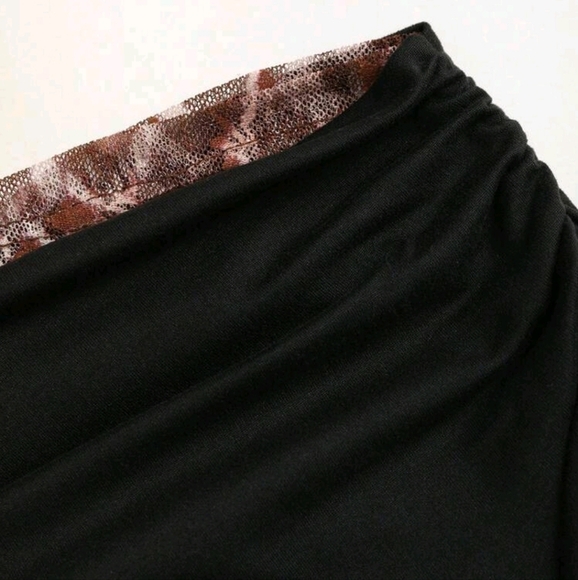 Women Oblique Shoulder Splicing Fabric Long Sleeve Tight Casual T-Shirt - Picture 3 of 4